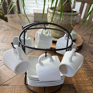 B. Smith White Ceramic Espresso Cup Set with Stand NWOB NEW 13 pcs